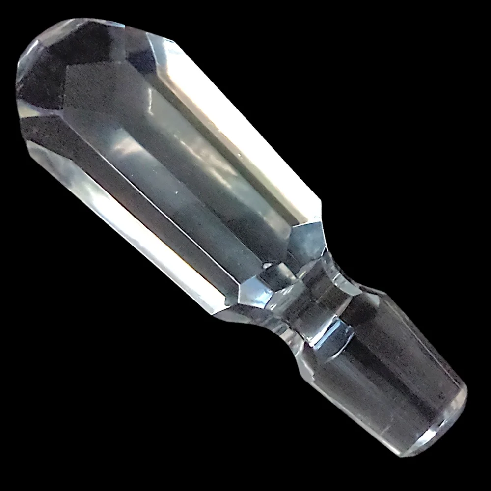 Vintage Hand Cut Crystal Bottle Stopper Wine Cork Clear Heavy Mid Century Modern